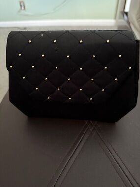 Quilted Stud Accent Black Evening Clutch
